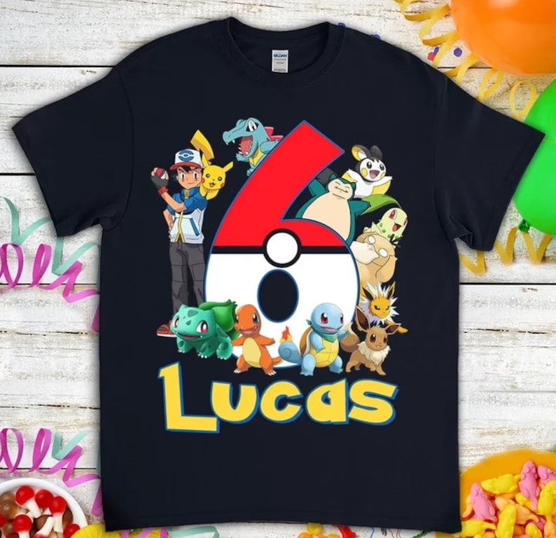 Pokemon Birthday Shirt, Funny Pikachu Game Cartoon Kids Toddler Adult T-shirt, Long-sleeve, Custom Personalized Birthday Gift