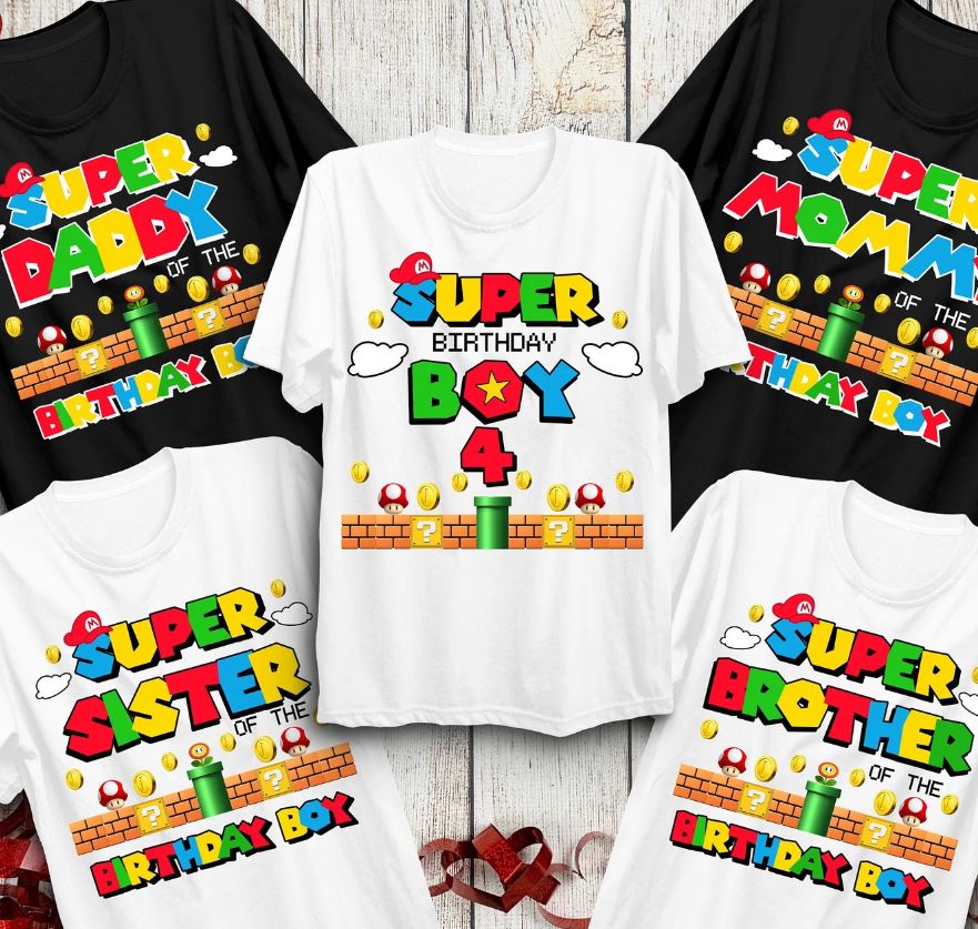 Super Mario Birthday Shirt, Super Mario Family Shirts, Custom Birthday Shirt,Super Mario Family Custom Shirts, Super Mario Birthday T-shirts