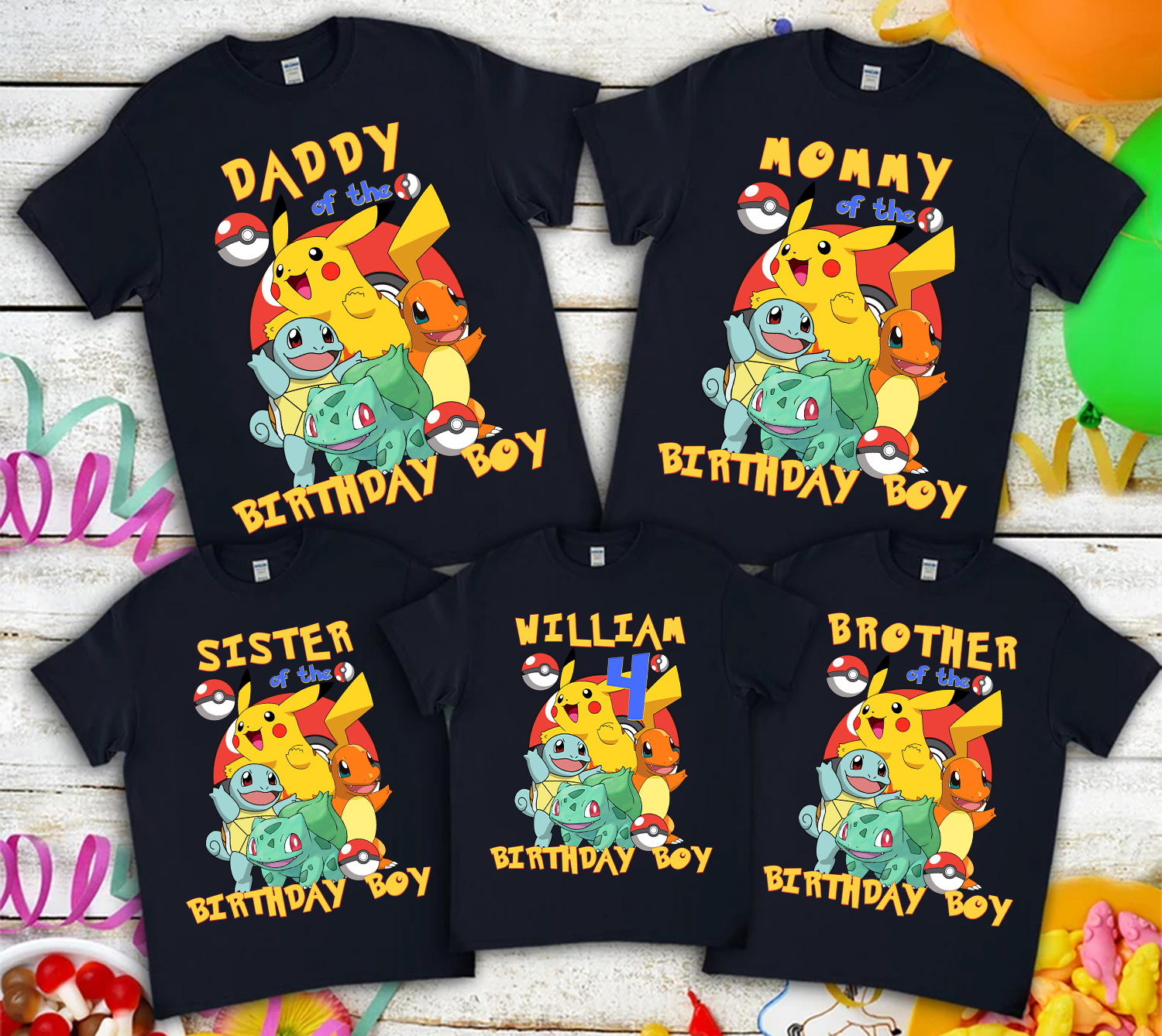 Personalized Pokemon Birthday Family Shirt, Funny Pikachu Game Cartoon Kids Toddler T-shirt, Custom Birthday Gift For Son Daughter Shirt