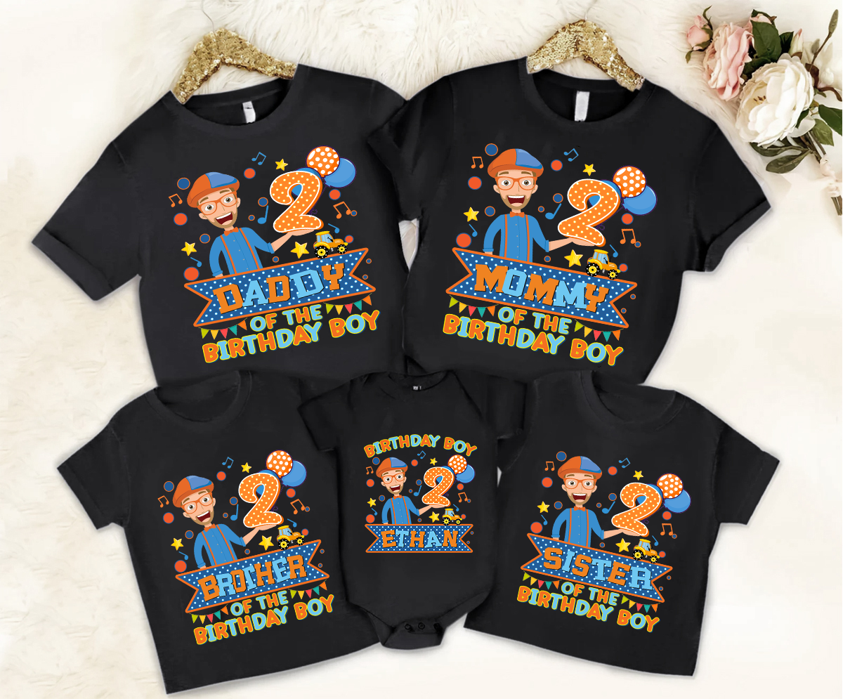 Personalized Blippi Theme Birthday Boy Shirts Set, Boy Birthday, Family Matching Shirts, Birthday 2023, Custom Birthday Tee, Custom Blip Birthday