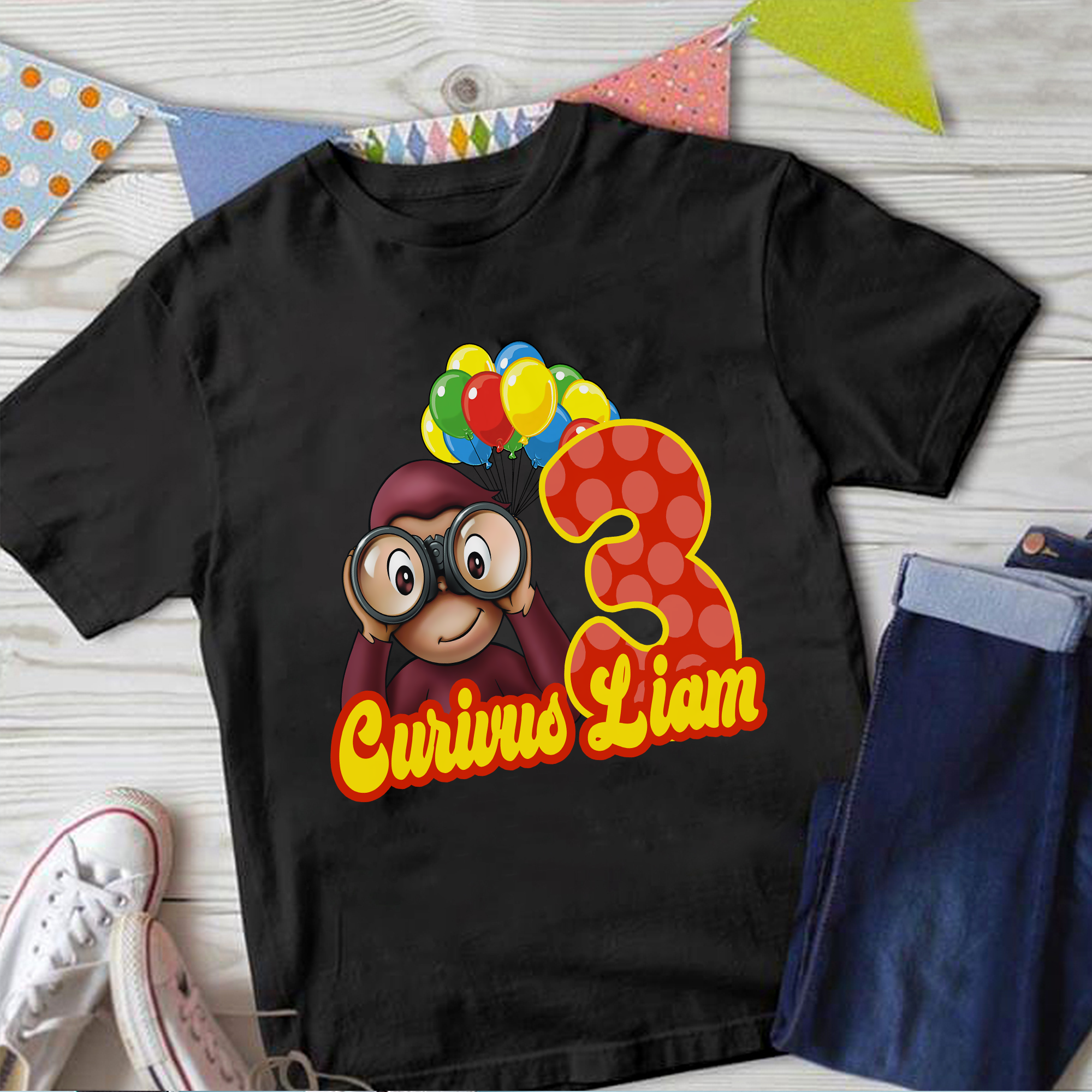 Custom Curious George Birthday Shirt, Custom Name and Age, Customized Curious George Shirts, Family Tee, Monkey Curious George Tee