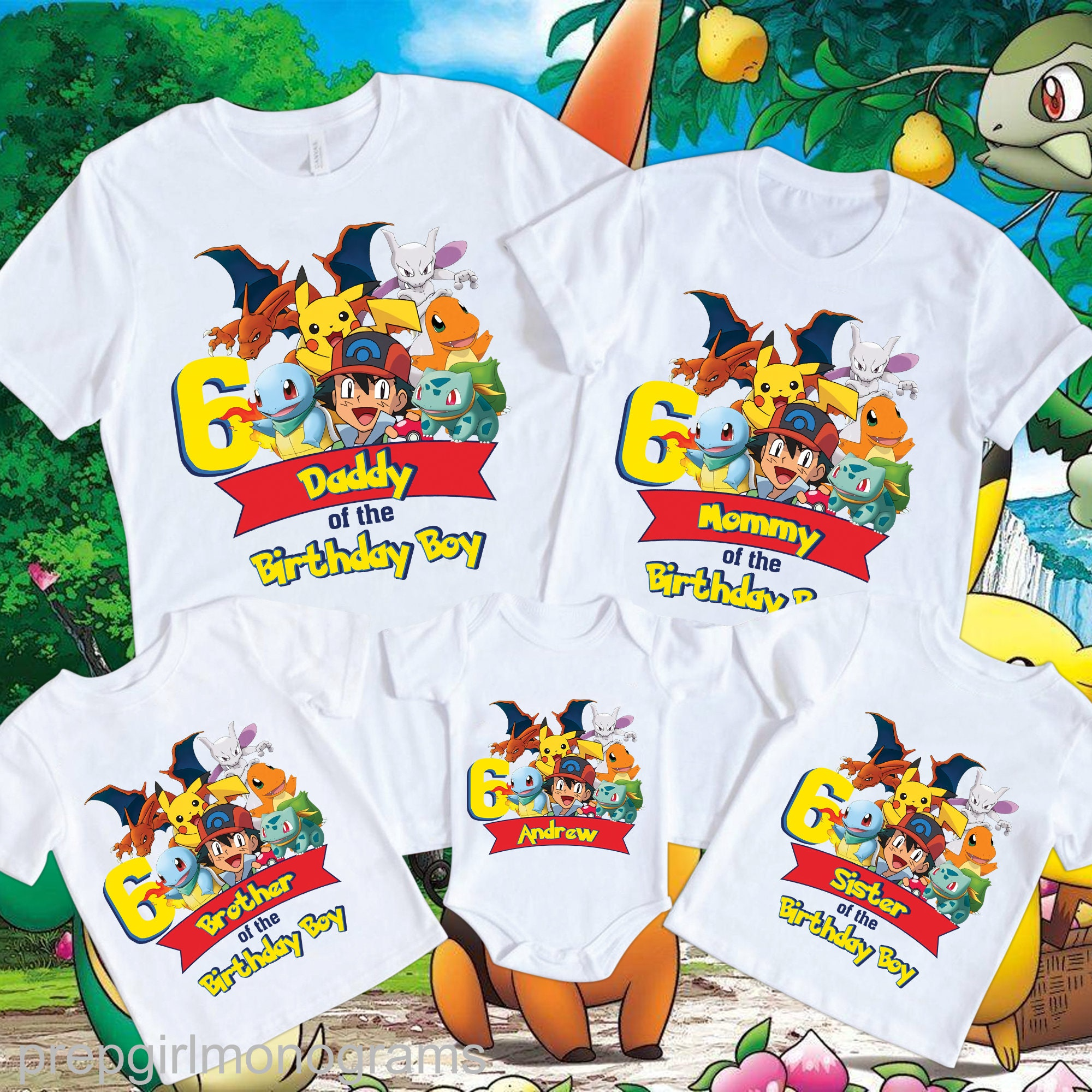 Custom Pokemon Birthday Family Matching Shirts, Pok‚mon Matching Birthday Shirts for Family, Birthday Shirt Kid, Birthday Gifts for Girl, Pikachu Shirt