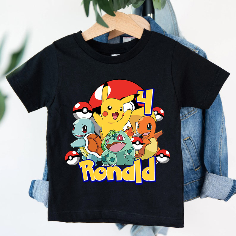 Personalized Pokemon Birthday Shirt, Funny Pikachu Game Cartoon Kids Toddler T-shirt, Custom Personalized Birthday Gift For Son Daughter