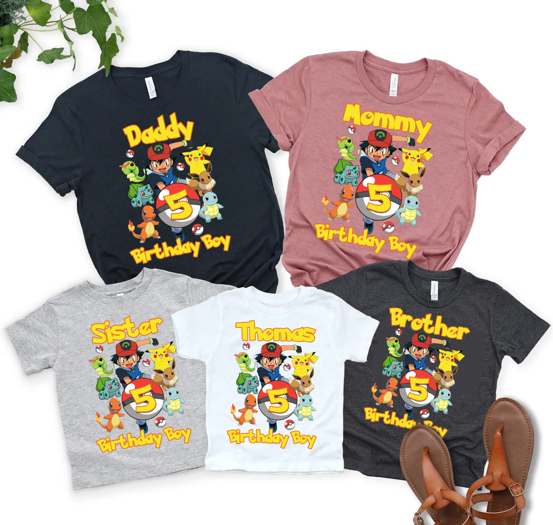 Custom Pokemon Birthday Shirt, Funny Pikachu Game Cartoon Kids Toddler T-shirt, Custom Birthday Gift For Son Daughter, Custom Name Shirt