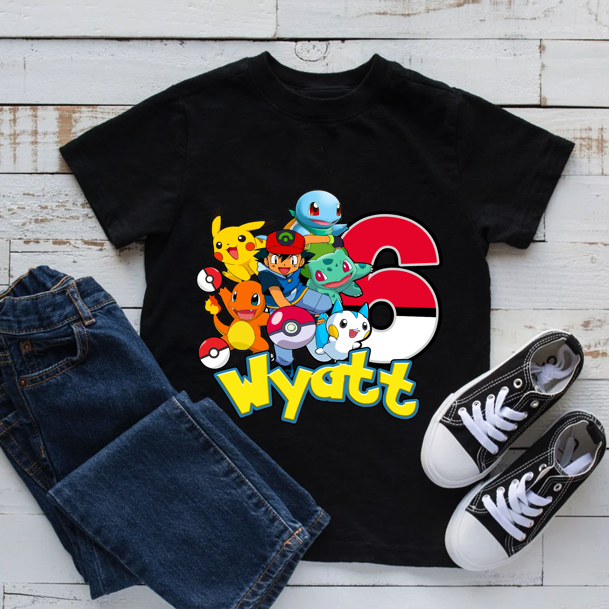 Personalized Pokemon Birthday Shirt For Boy, Funny Pikachu Game Cartoon Kids Toddler T-shirt, Custom Birthday Gift For Son Daughter Shirt