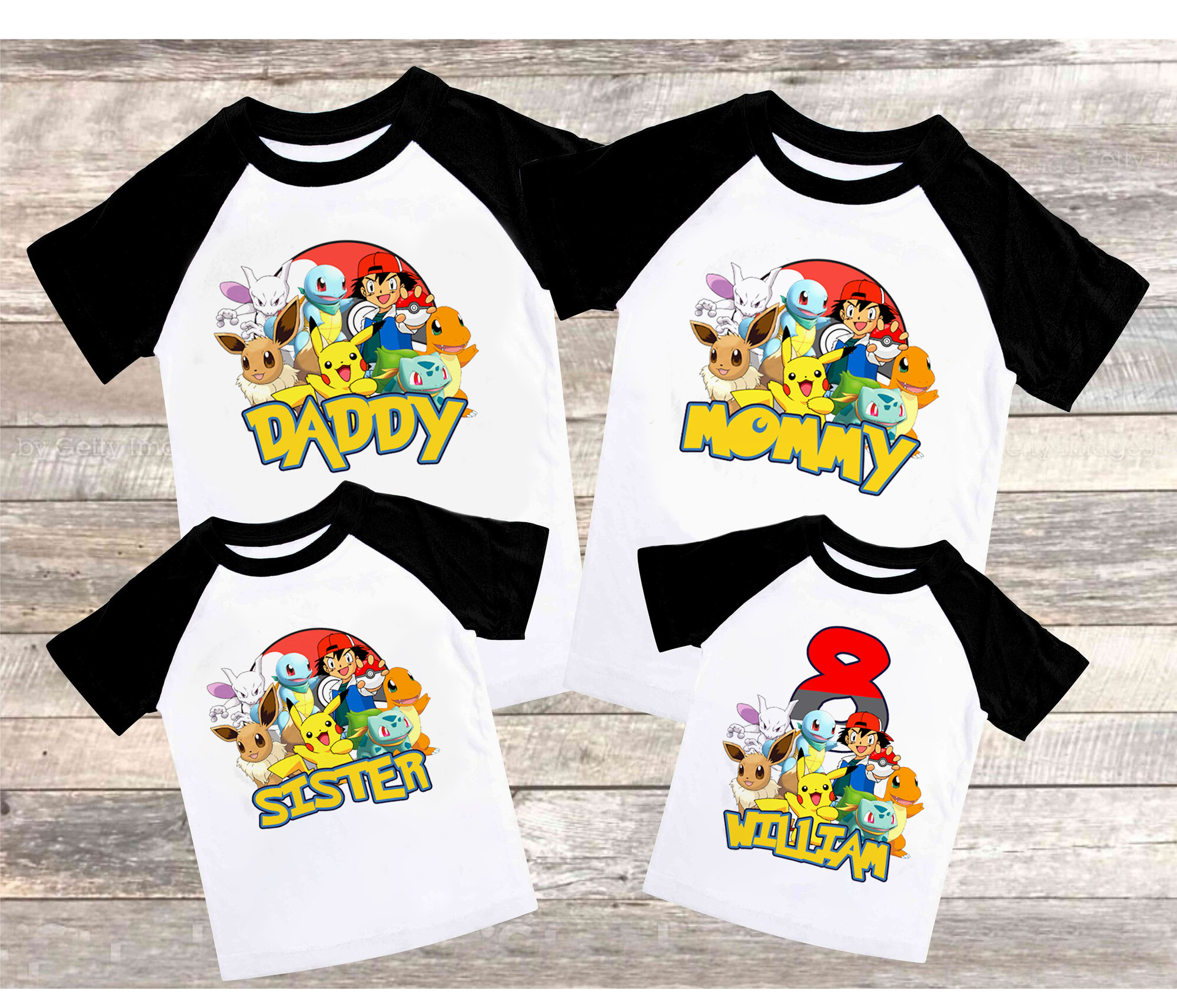 Personalized Pokemon Birthday Girl Shirt, Personalized Pikachu Game Shirt, Family Matching Shirt, Raglan Birthday Shirt